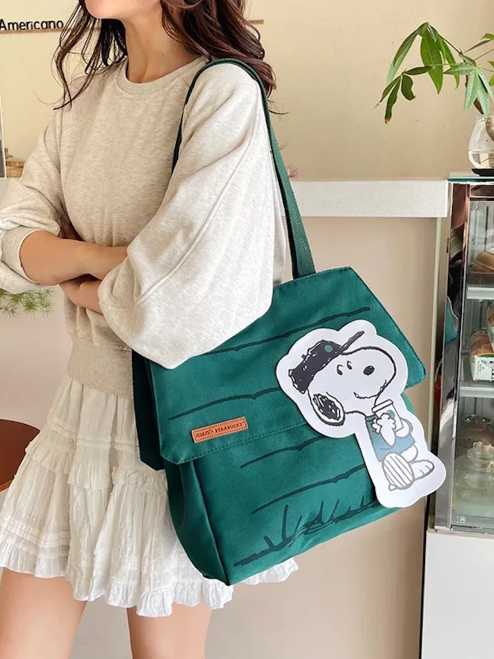 Starbucks x Snoopy Green House Canvas Bag Commuter Tote Bag NWOT - Picture 3 of 8